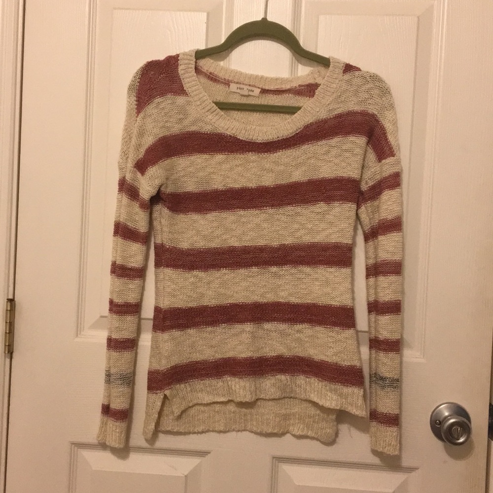 Maroon and cream stripe knit sweater